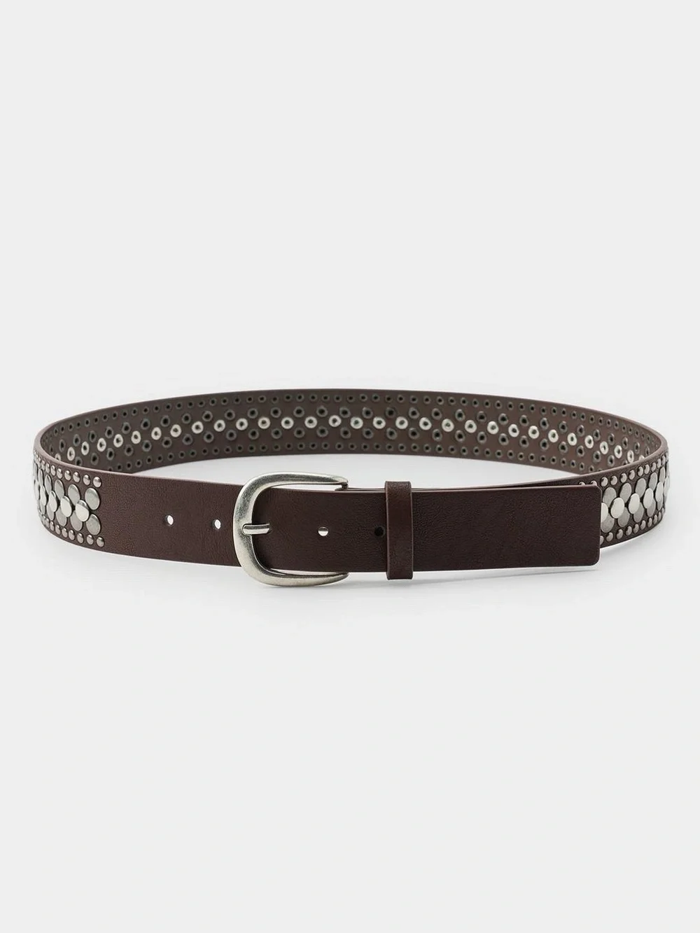 Zara studded faux leather belt , brown silver studs